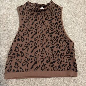 Bozzolo Brown Crop Tank Top with Mandarin Collar